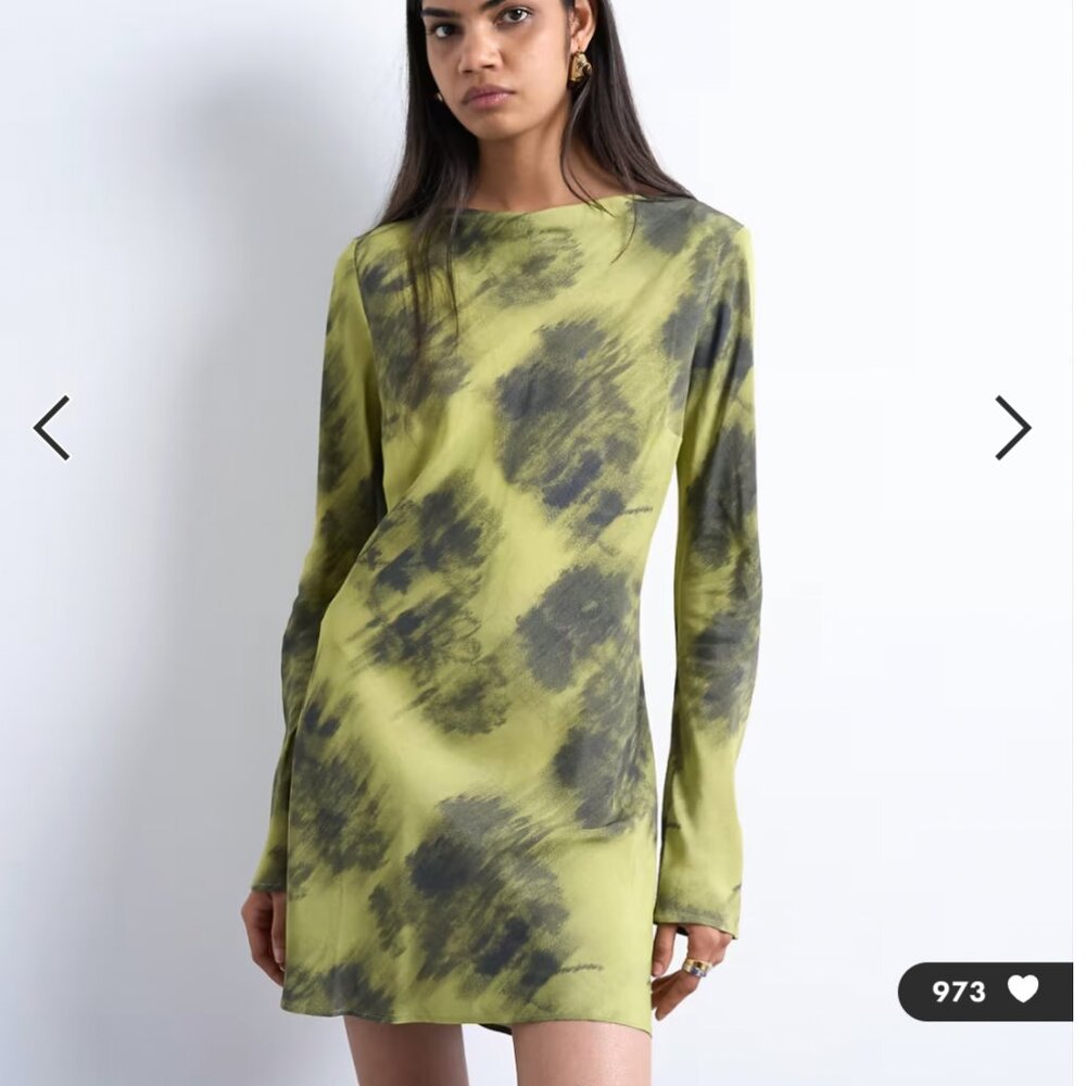 Topshop green Abstract Print Bateau Neck Mini dress
